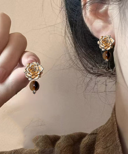 Retro Brown Alloy Resin Drop Earrings