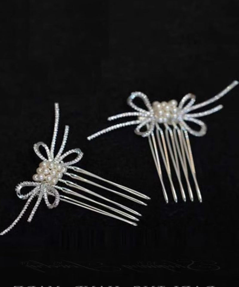 Handmade White Alloy Bow a Pair Hairpin