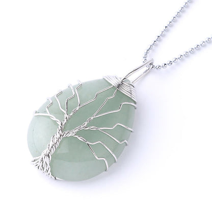 Buddha Stones Natural Quartz Crystal Tree of Life Healing Energy Necklace Pendant