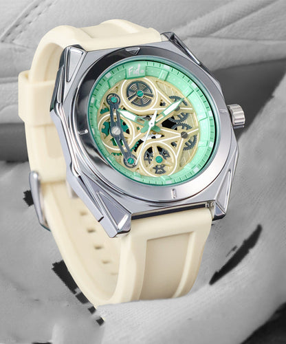 Beige Silicone Rubber Sapphire Crystal Waterproof Watches