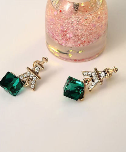 Green Sterling Silver Overgild Zircon Crystal Drop Earrings