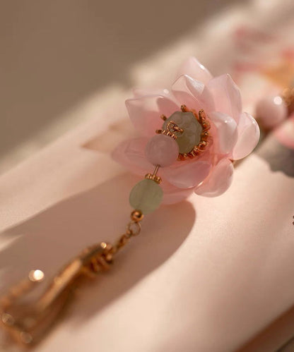 Pink Alloy Pearl Pearl Lotus Tassel Brooches