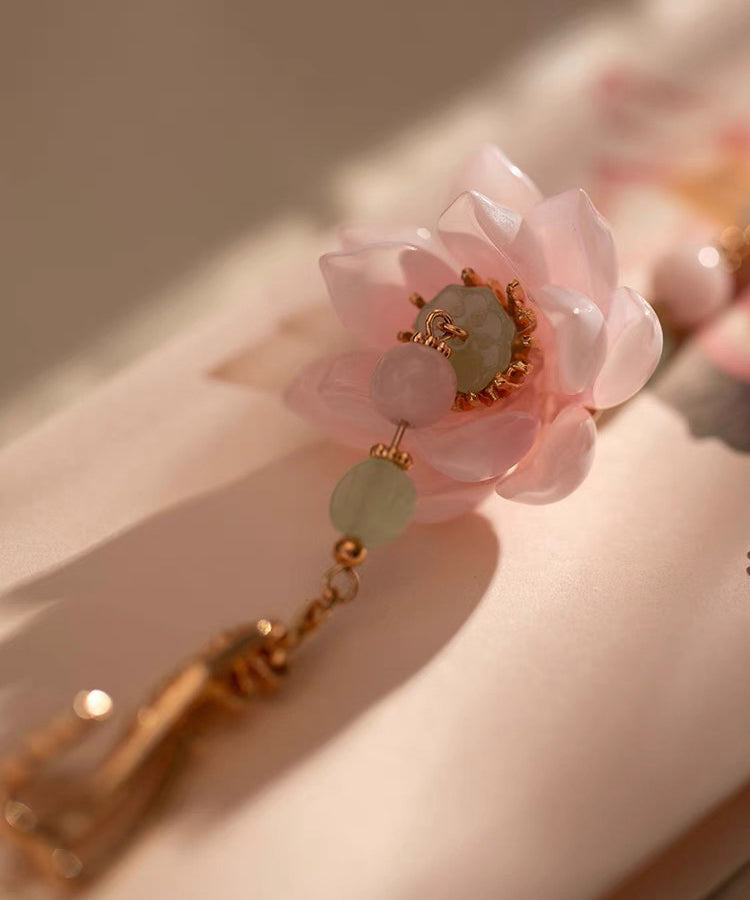 Pink Alloy Pearl Pearl Lotus Tassel Brooches