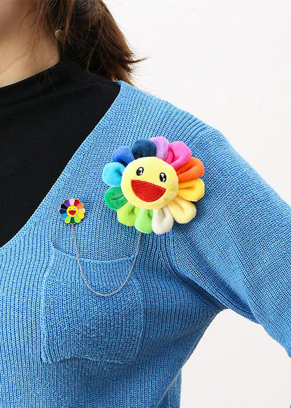 Rainbow Fuzzy Fur Fluffy Sunflowers Brooches