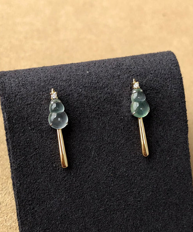 Colorblock Sterling Silver Zircon Chalcedony Glass Ice Gourd Drop Earrings