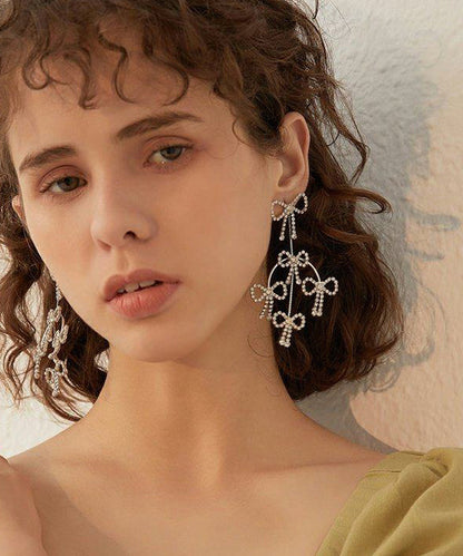 Original Design Bow Zircon Exaggeration Silver Plated Drop Earrings