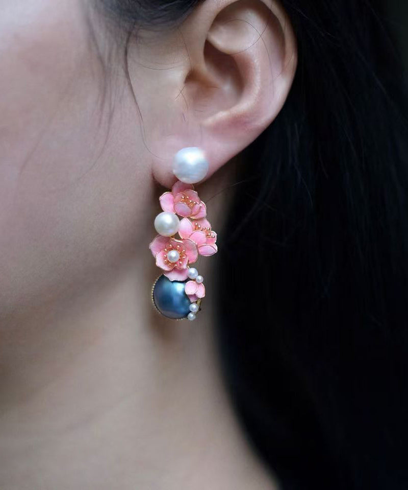 New Pink Sterling Silver Pearl Stud Earrings