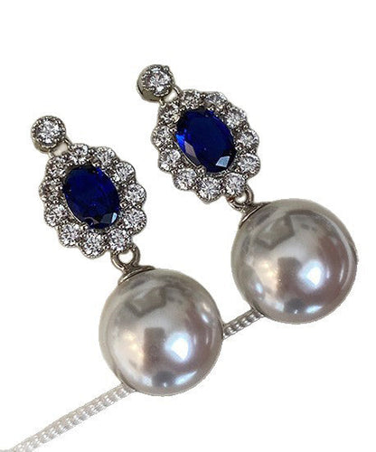 New Diamond Studded Pearl Oval Pendant Earrings