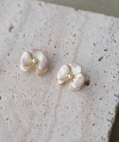 Gradient Color Pink Copper Overgild Pearl Stud Earrings