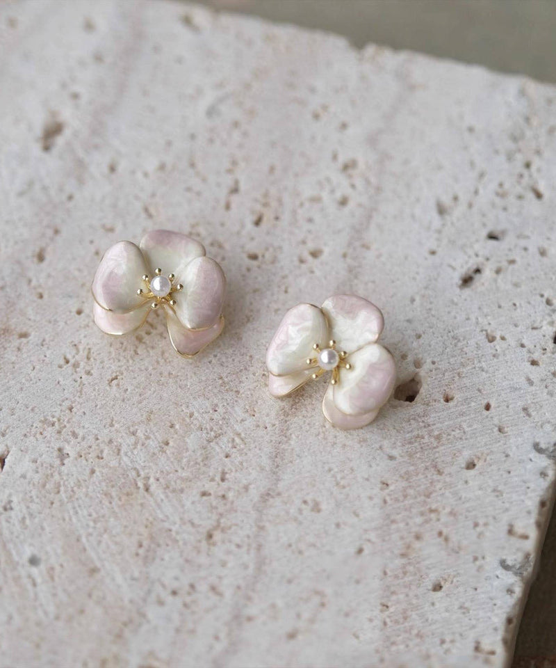 Gradient Color Pink Copper Overgild Pearl Stud Earrings