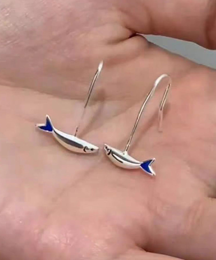 Original Small Fish Handmade Silver Enamel Earrings