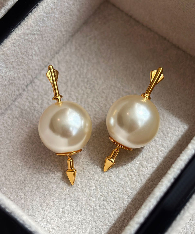 Unique Gold Copper Overgild Pearl Stud Earrings