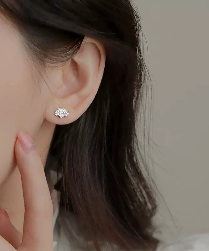 White Sterling Silver Zircon Clouds Stud Earrings