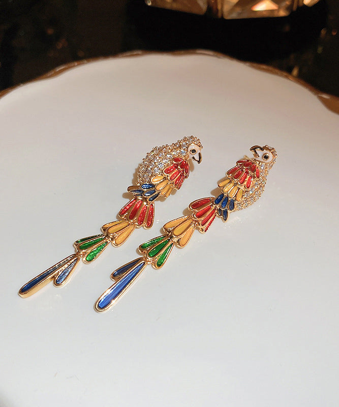 Novelty Rainbow Copper Overgild Zircon Parrot Drop Earrings