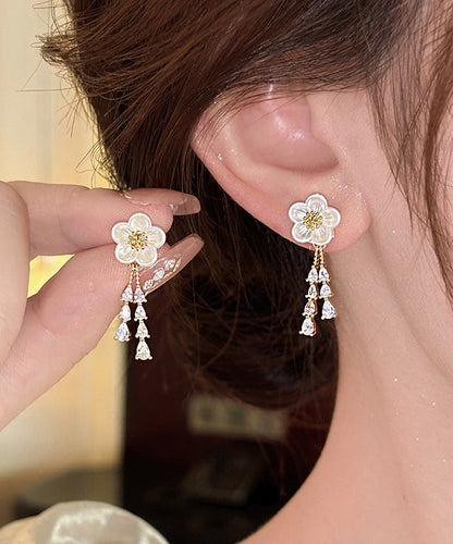 Stylish Gold Copper Alloy Zircon Water Drop Tassel Drop Earrings