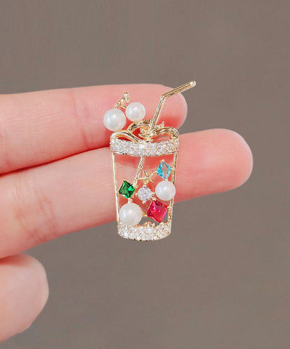 Rainbow Zircon Pearl a Cup of Lemon Fruit Brooches