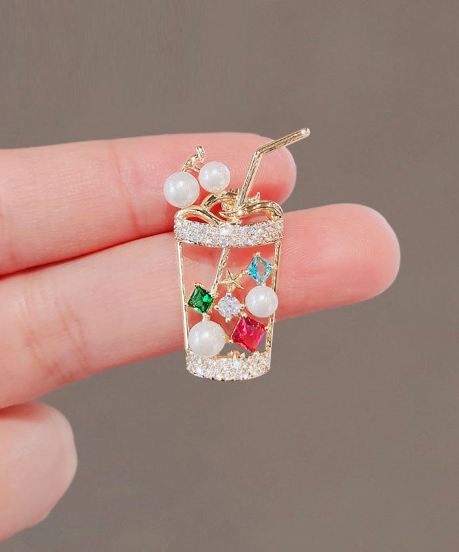 Rainbow Zircon Pearl a Cup of Lemon Fruit Brooches