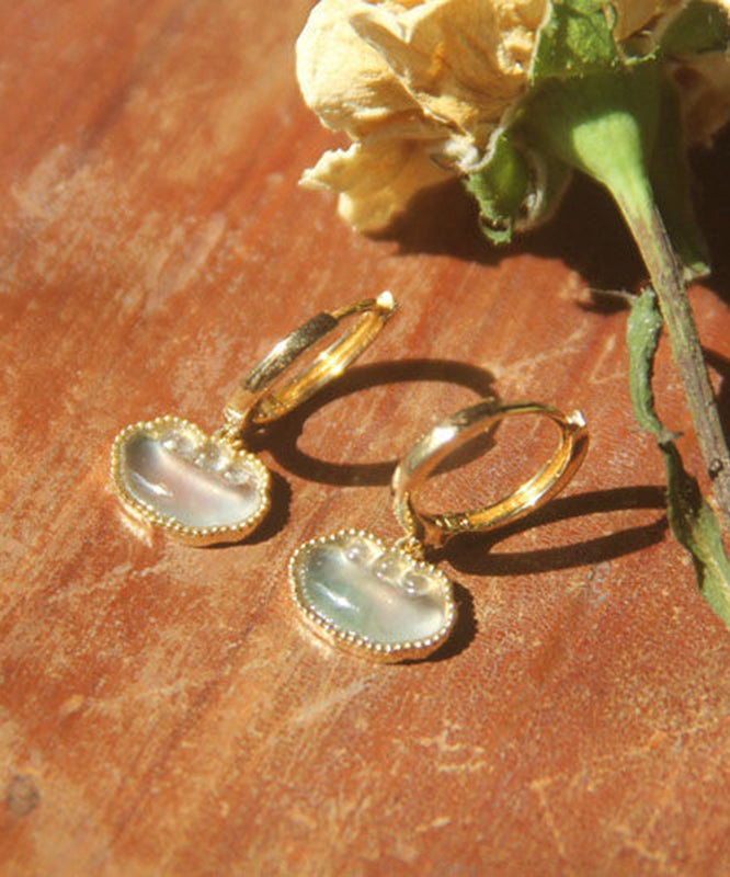 Gold Sterling Silver Overgild Jade Drop Earrings