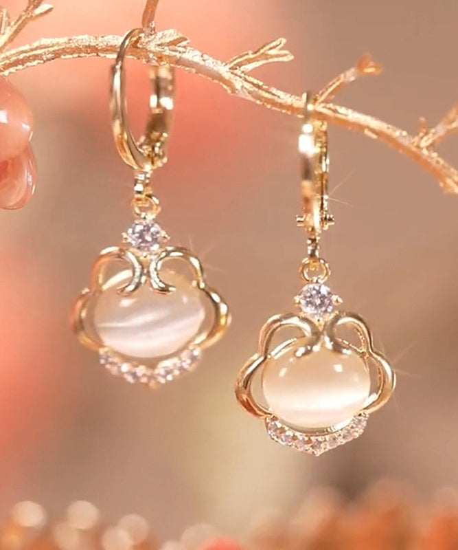 Gold Sterling Silver Overgild Cat's Eye Stone Drop Earrings