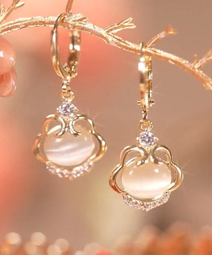 Gold Sterling Silver Overgild Cat's Eye Stone Drop Earrings