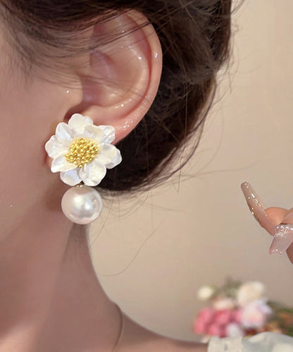 Original Design White Acrylic Alloy Pearl Stud Earrings