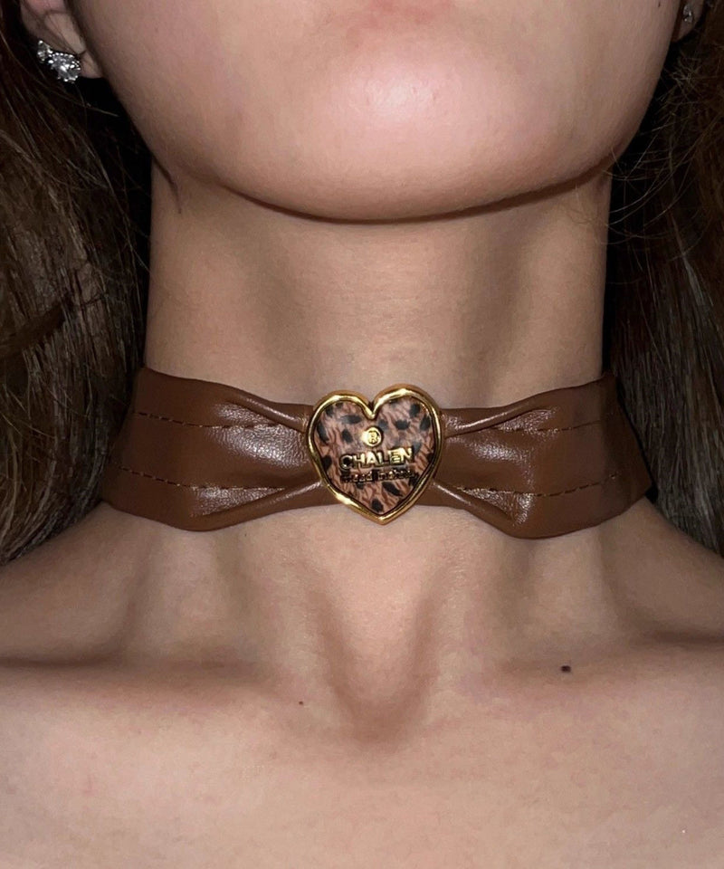 Brown Leather Patchwork Love Choker