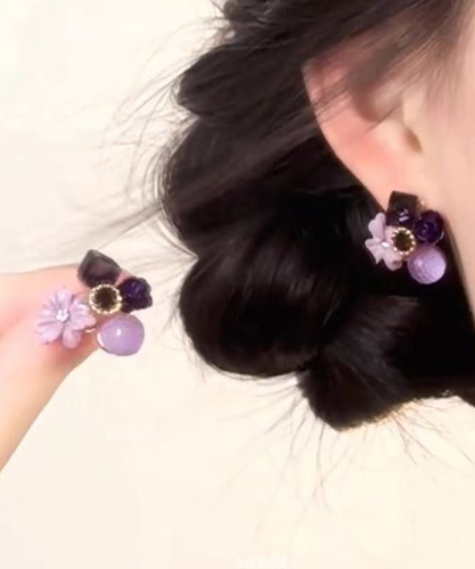 Original Design Purple Alloy Zircon Stud Earrings