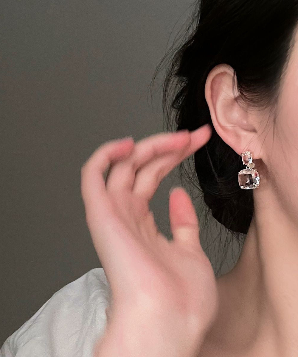 Uniquetransparent Alloy Square Crystal Stud Earrings