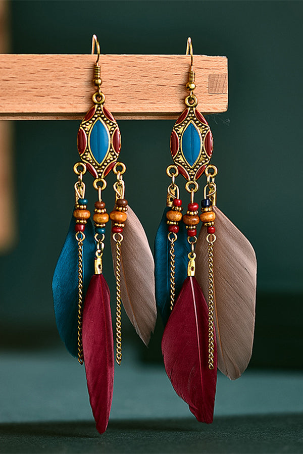 Colorful Feather Tassel Dangle Drop Earrings