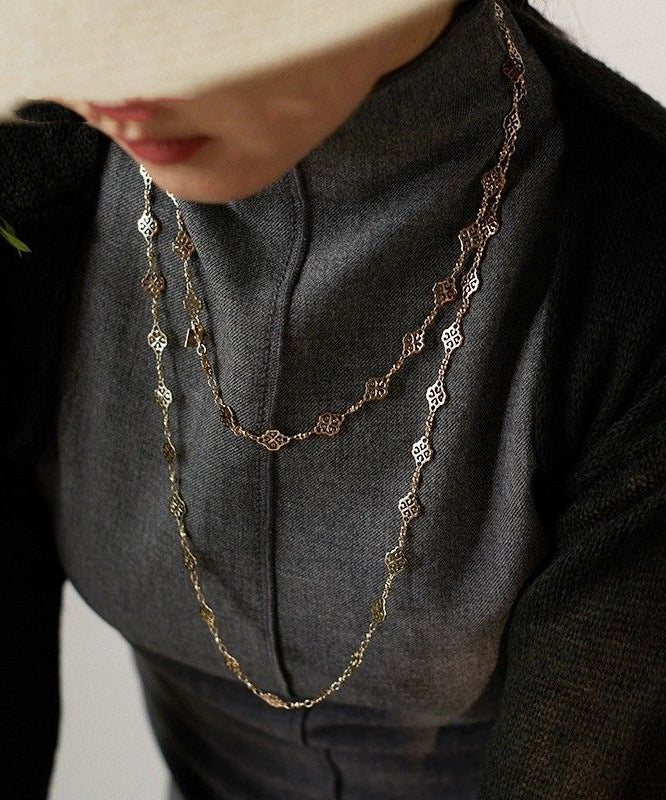 Gold Copper Overgild Hollow Out Carving Necklace
