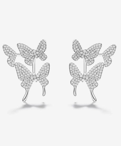 Modern Silk Sterling Silver Zircon Butterfly Stud Earrings