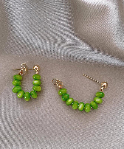 Original Design Green Sterling Silver Alloy Jade Hoop Earrings