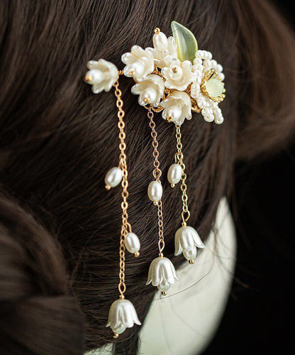 White Pearl Resin Coloured Glaze Tassel Hairpin