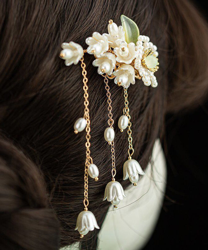 White Pearl Resin Coloured Glaze Tassel Hairpin