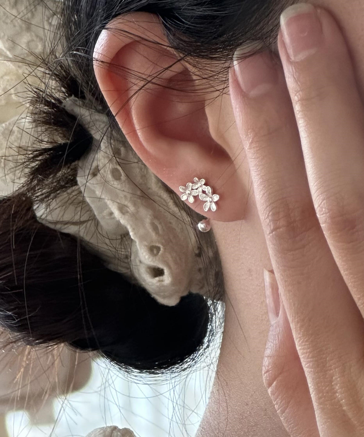 Fine Silk Sterling Silver Stud Earrings