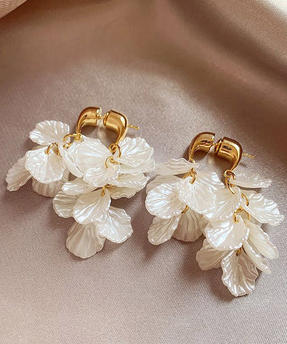 White Copper Alloy Petal Tassel Hoop Earring