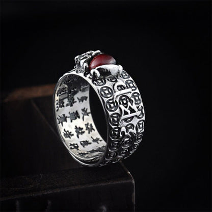 Buddha Stones Fengshui Pixiu Red Garnet Wealth Ring