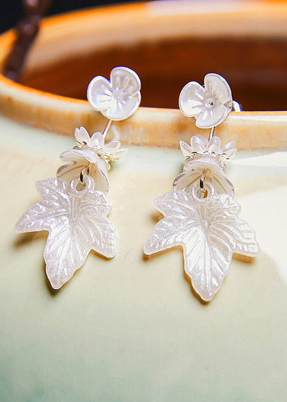 Simple White Leaf Acrylic Drop Earrings