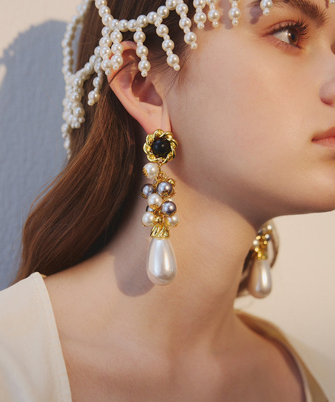 Exaggeration Gold Grape Bunches Pearl Water Drop Alloy Drop Earrings