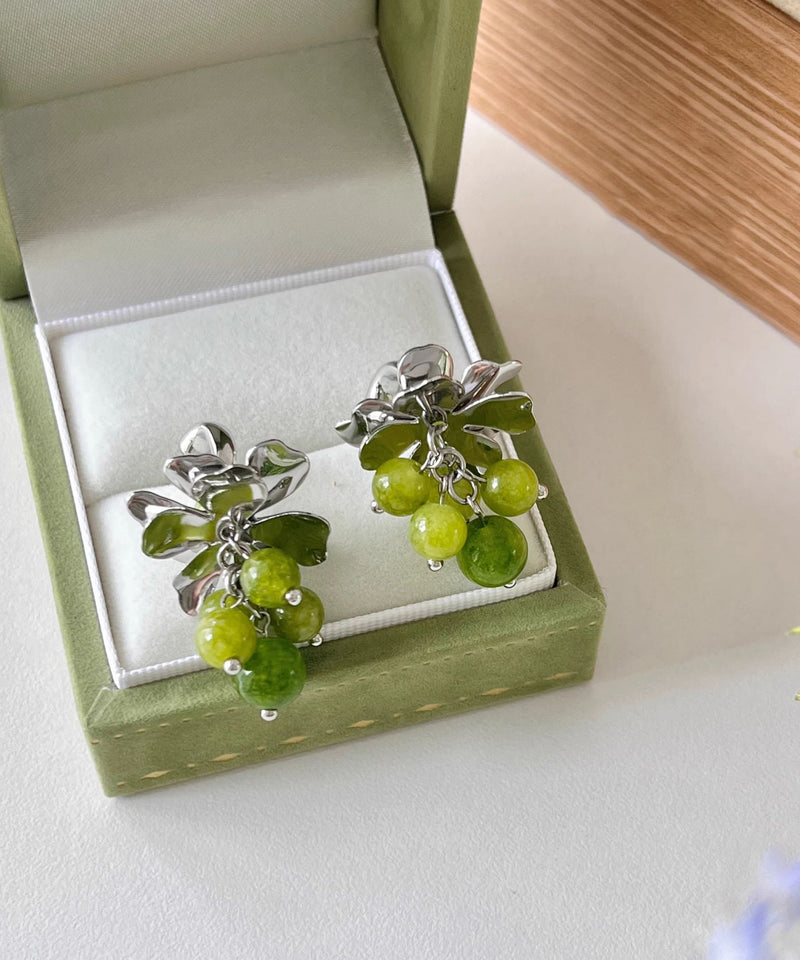 Green Copper Overgild Gem Stone Grape Drop Earrings