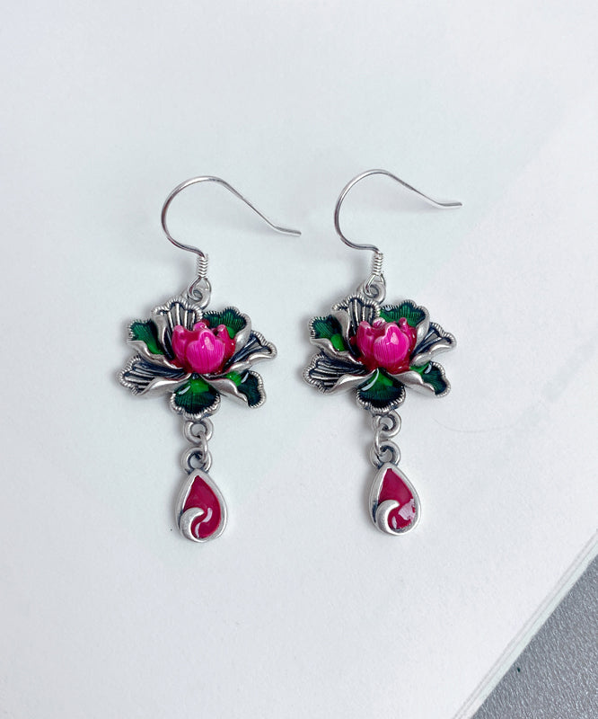 Rose Sterling Silver Lotus Watch Drop Tassel Drop Earrings