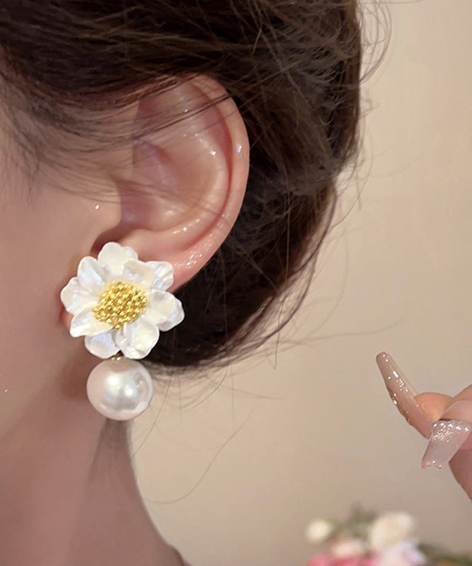 White Acrylic Alloy Pearl Drop Earrings