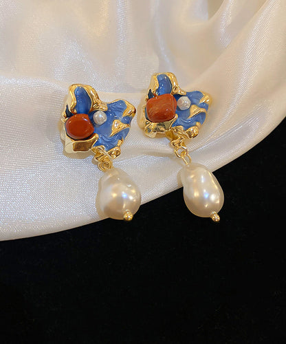 Retro Multicolor Copper Alloy Pearl Drop Earrings