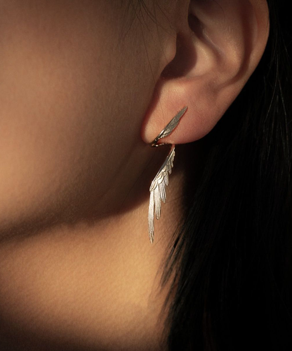 Stylish Silk Sterling Silver Wing Drop Earrings
