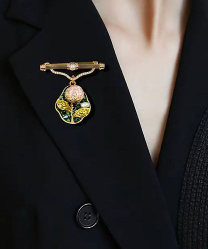 Oversize Colorblock Copper Overgild 14k Gold Zircon Pearl Resin Oil Drip Brooches