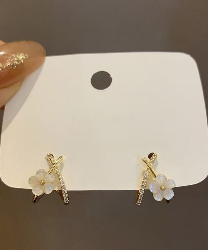 White Copper Ovegild Zircon Cross Stud Earrings