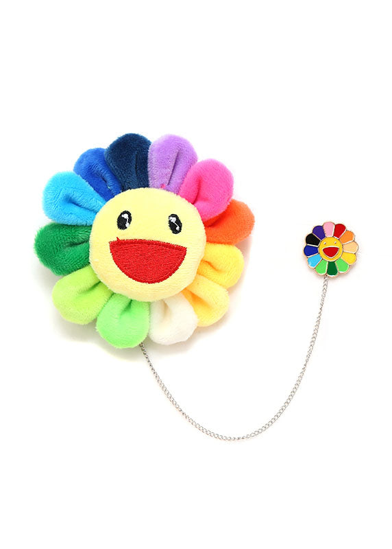 Rainbow Fuzzy Fur Fluffy Sunflowers Brooches