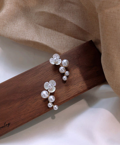 Classy White Alloy Pearl Stud Earrings