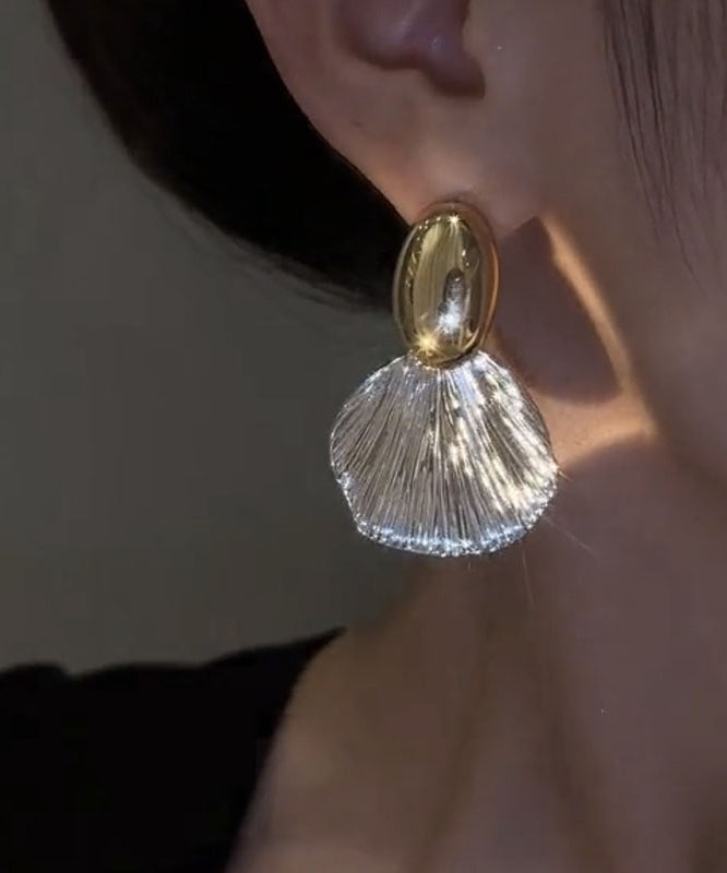 Gold Copper Alloy Leaf Drop Earrings
