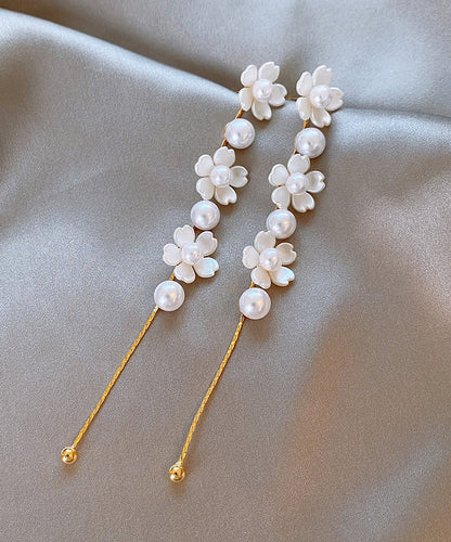 Classy White Copper Pearl Tassel Drop Earrings